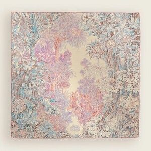 HERMES All'Orto Botanico di Palermo shawl 140 in Rose /Bleu /Natural